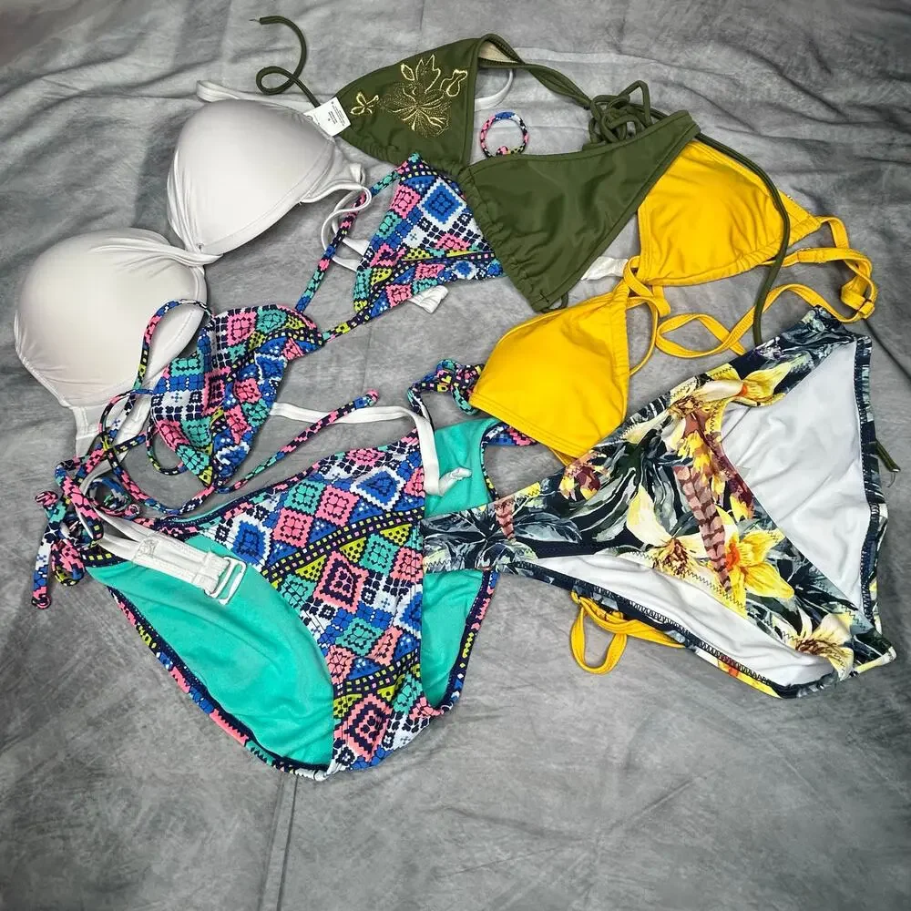Bikini Lot 4 Tops 2 Bottoms Women Med Cupshe Old Navy Mossimo Yellow Green White